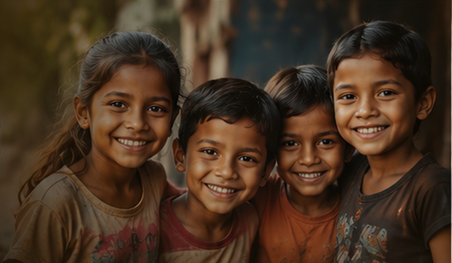 Smiling children together in a warm community setting